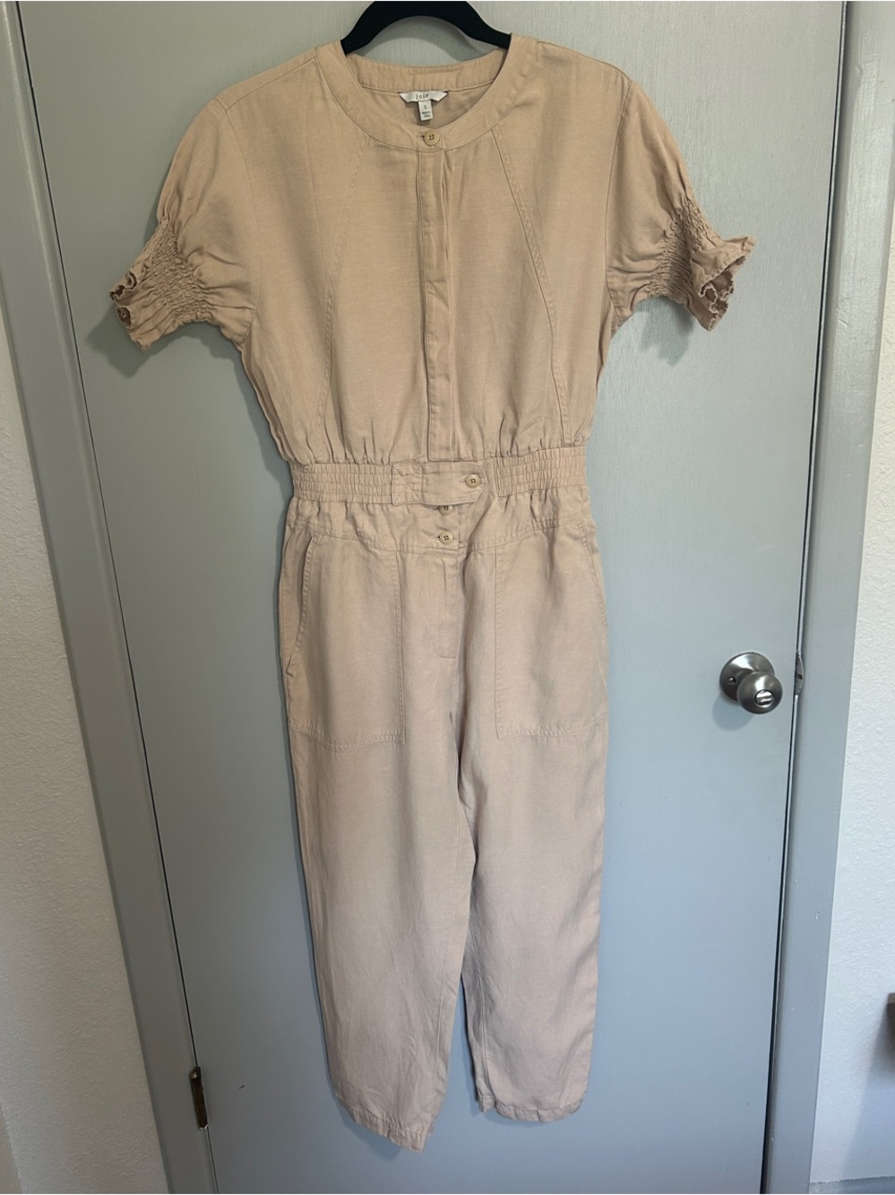 Joie Beige Short-Sleeve Utility Jumpsuit Contemporary